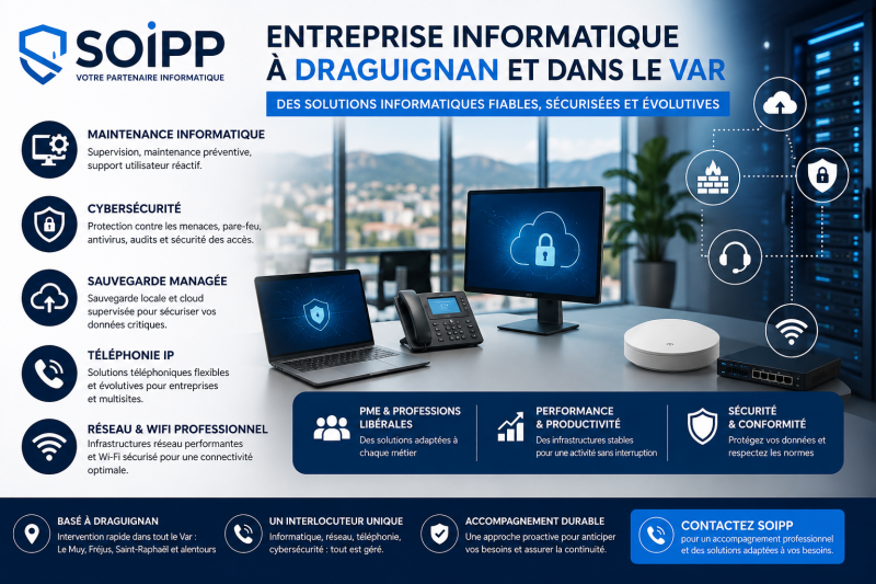 Entreprise informatique maintenance cybersécurité PME professionnels Draguignan Var SOIPP services